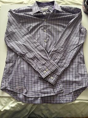 Perry Ellis Purple and White Plaid Dress Shirt
